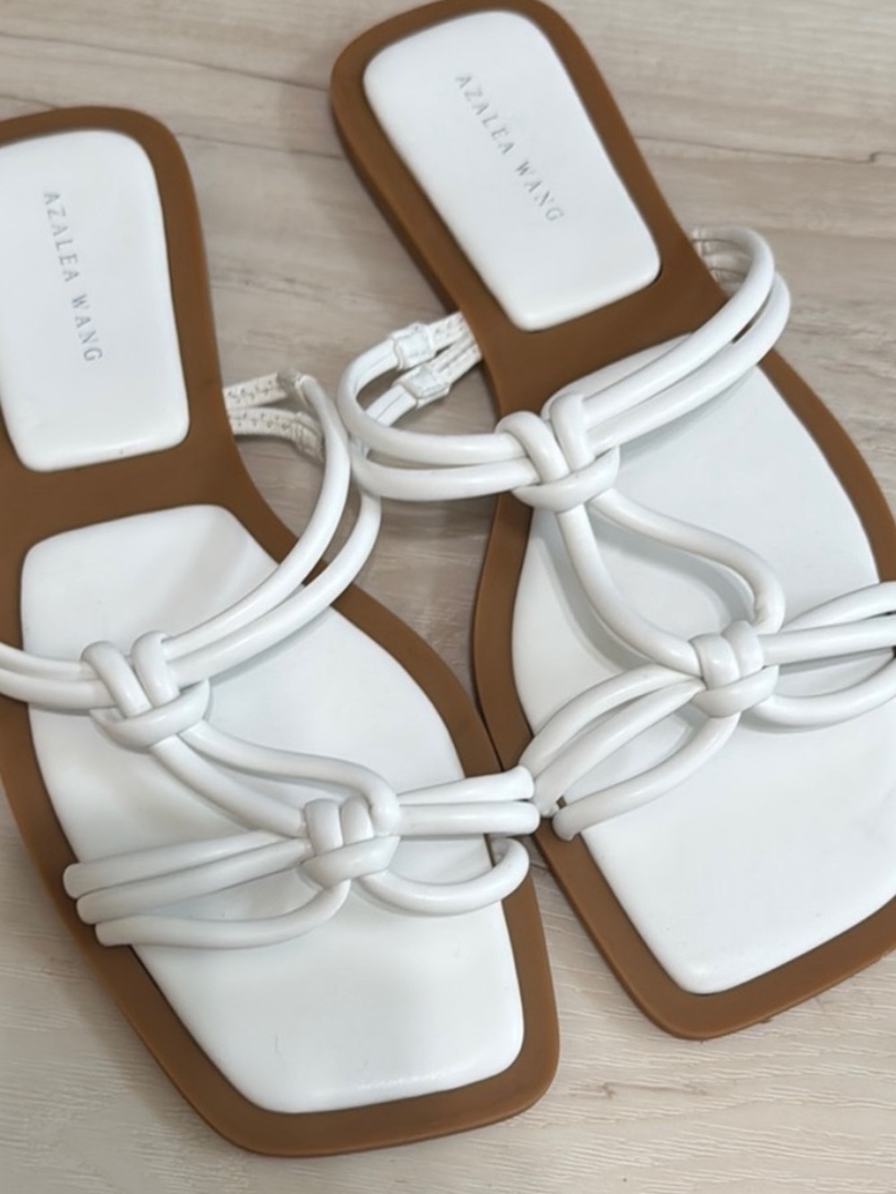 Azalea Wang White Knotted Square Toe Slide Sandals Resort Minimalist Size 10